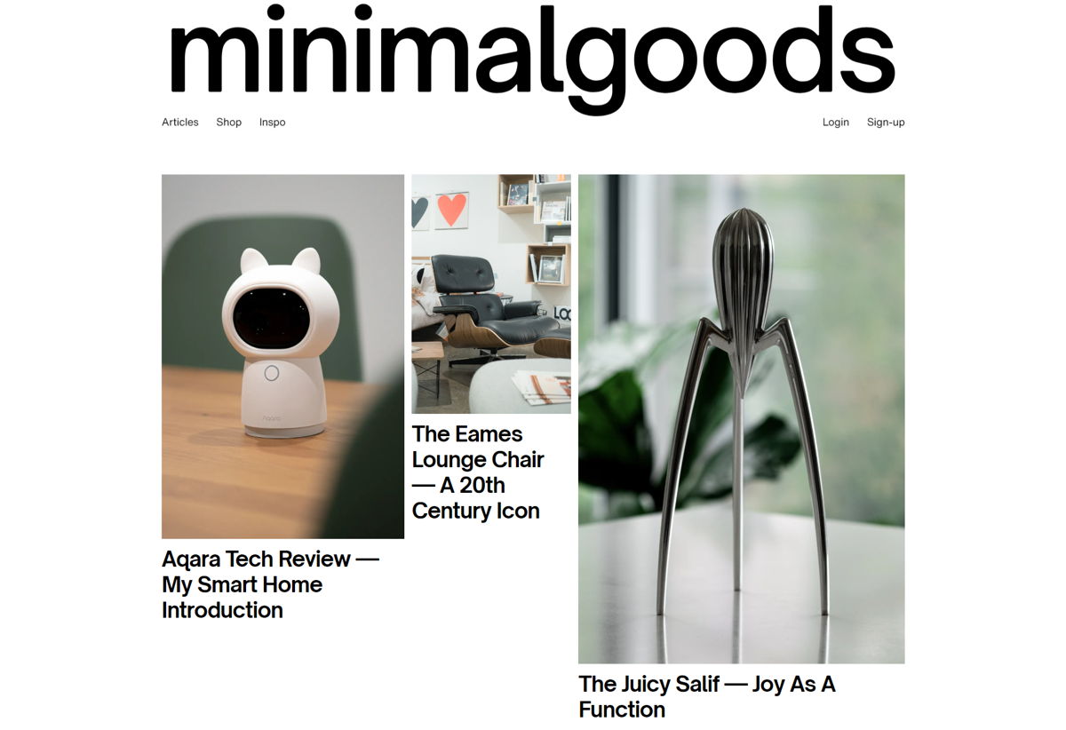 Screenshot of Minimalgoods, from the blog design examples collection.