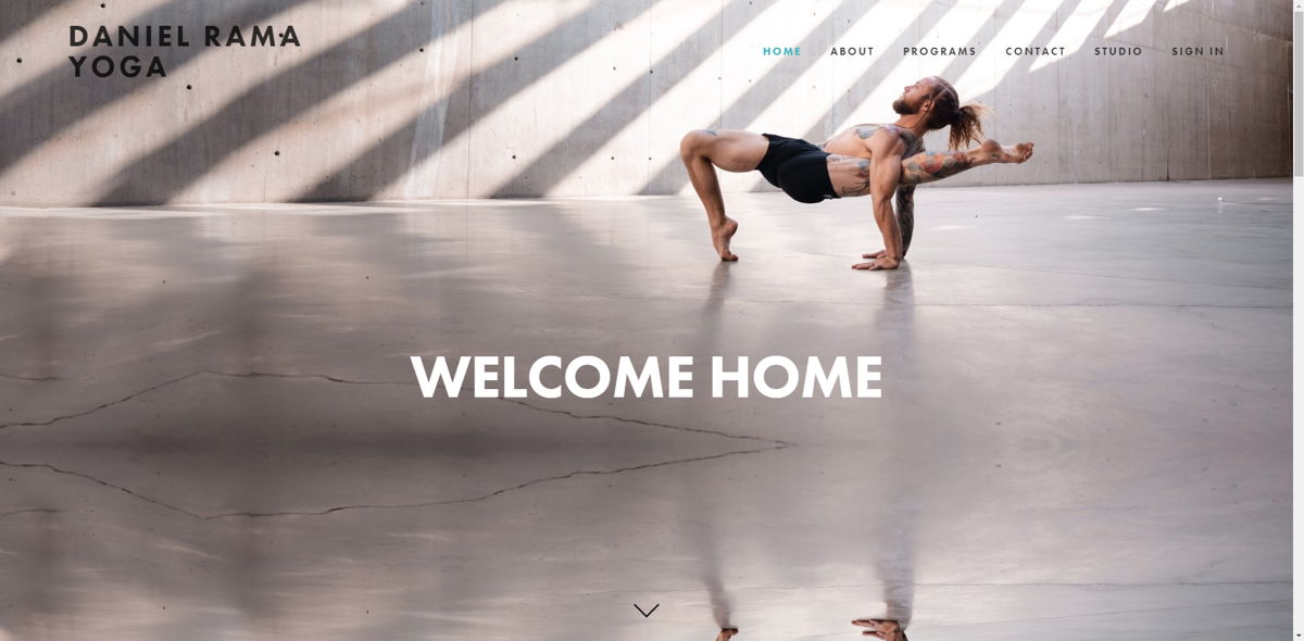 Screenshot of Daniel Rama Yoga, from the squarespace coaching websites collection.