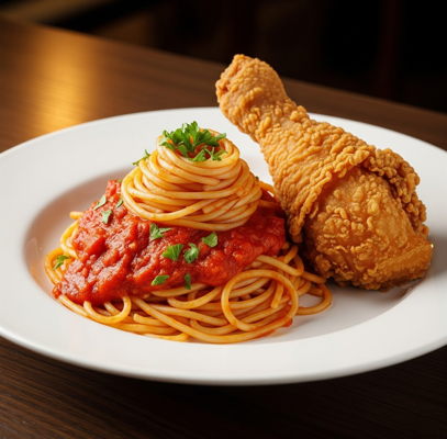Mỳ Ý bò bằm + 1 Miếng Gà Rán