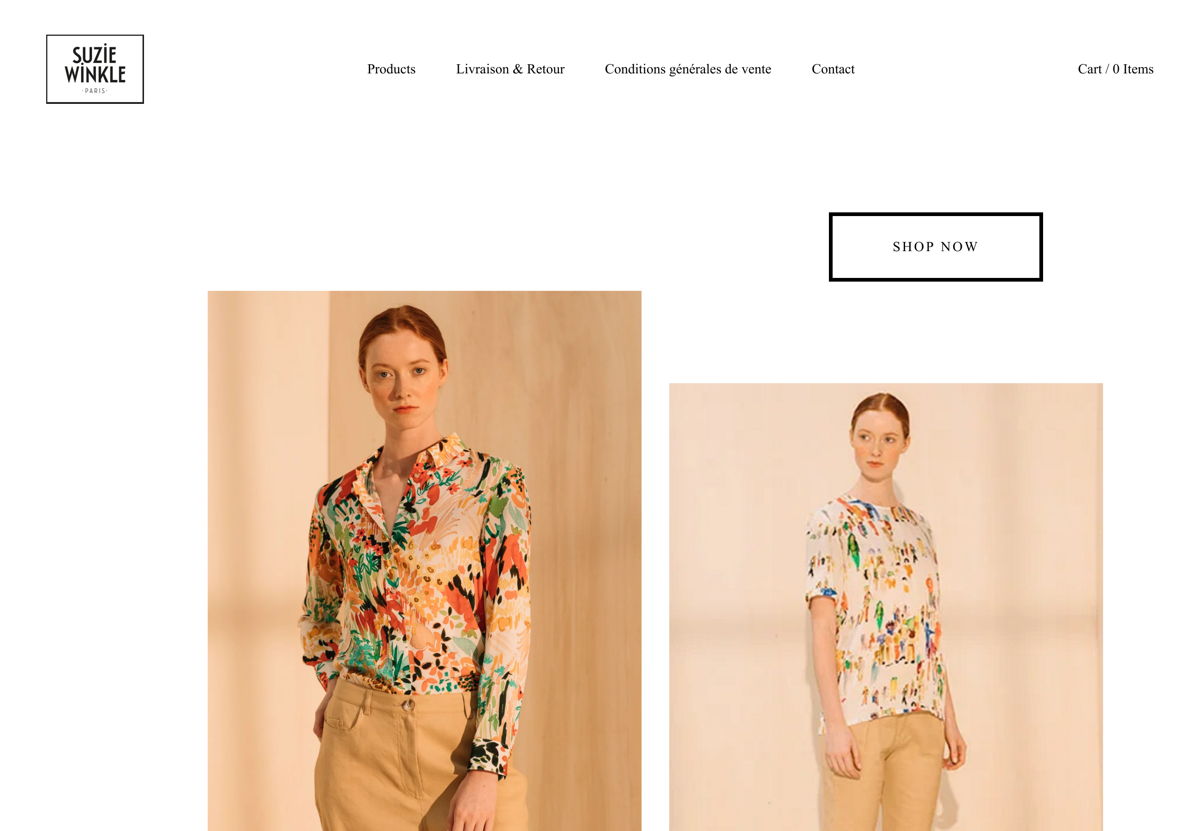 Screenshot of Suzie Winkle, from the ecommerce websites collection.