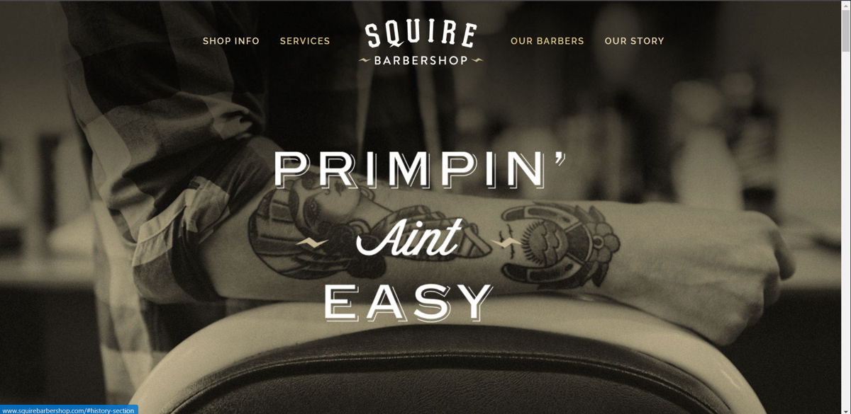 Screenshot of Squire Barbershop, from the barber & barbershop websites collection.