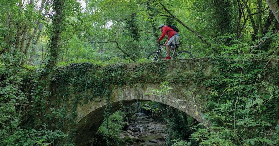 Un ciclista, en la ruta del El Parque Natural de Montseny.