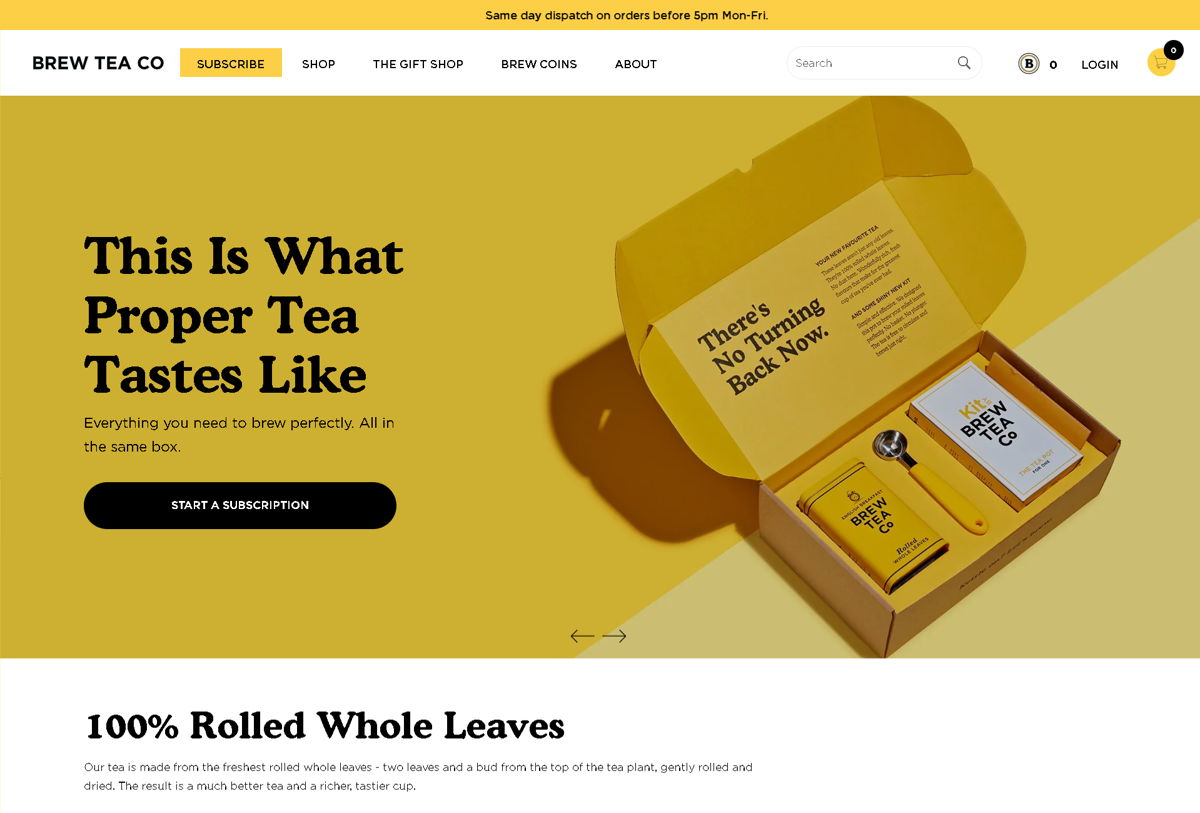 Screenshot of Brew Tea Co , from the yellow websites collection.