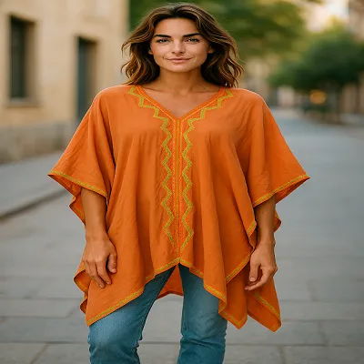 Embroidery Kaftan Poncho Top - Plus Size 