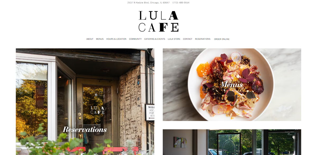 Screenshot of Lula Cafe, from the cafe & coffee shop websites collection.