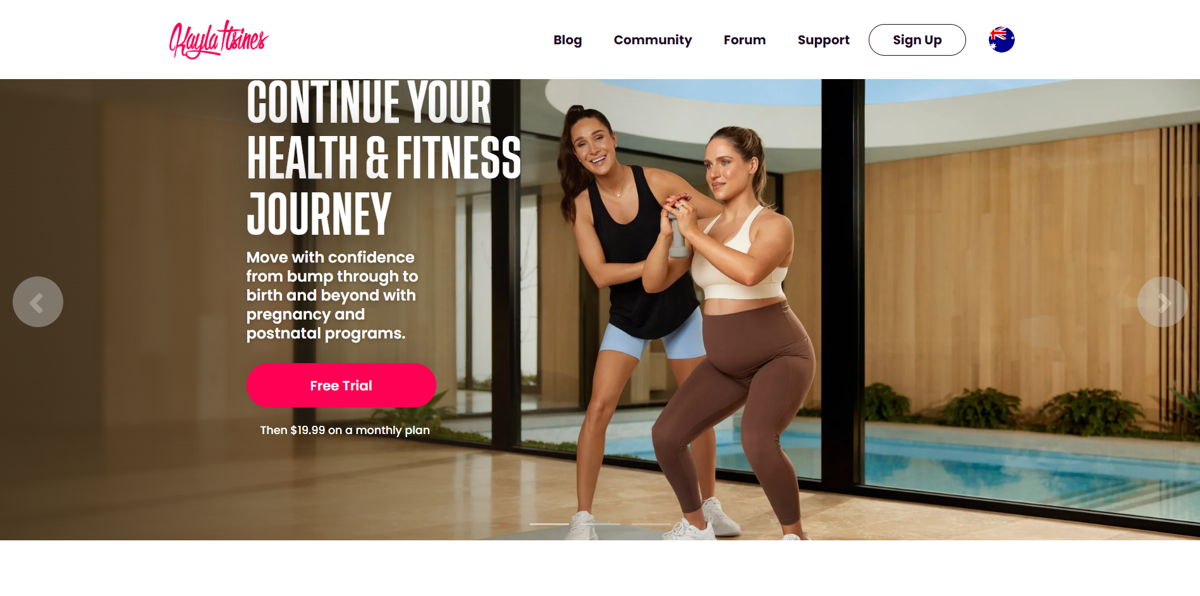 Screenshot of Kayla Itsines, from the personal trainer websites collection.