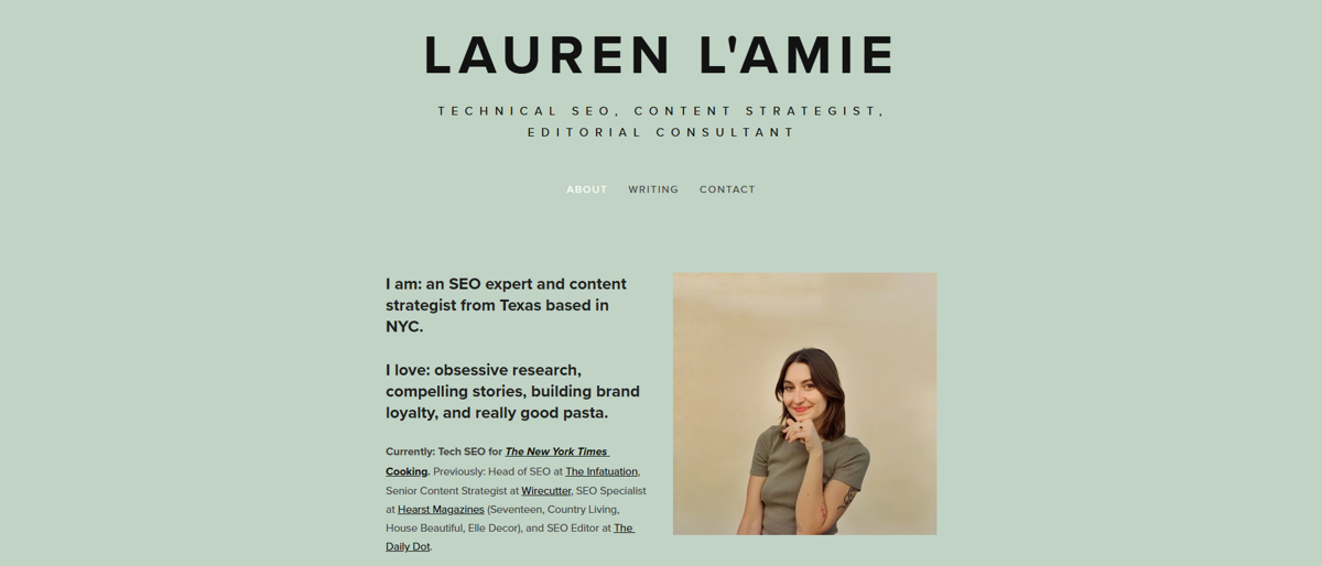 Screenshot of Lauren L'Amie, from the seo portfolios collection.