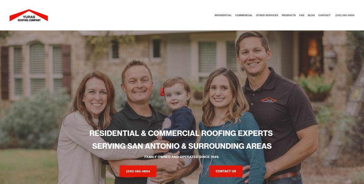 Screenshot of Yuras Roofing Company, from the contractor websites collection.