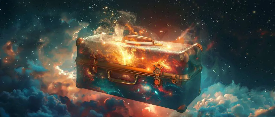 Illustrated X-ray view of a suitcase revealing captivating stories