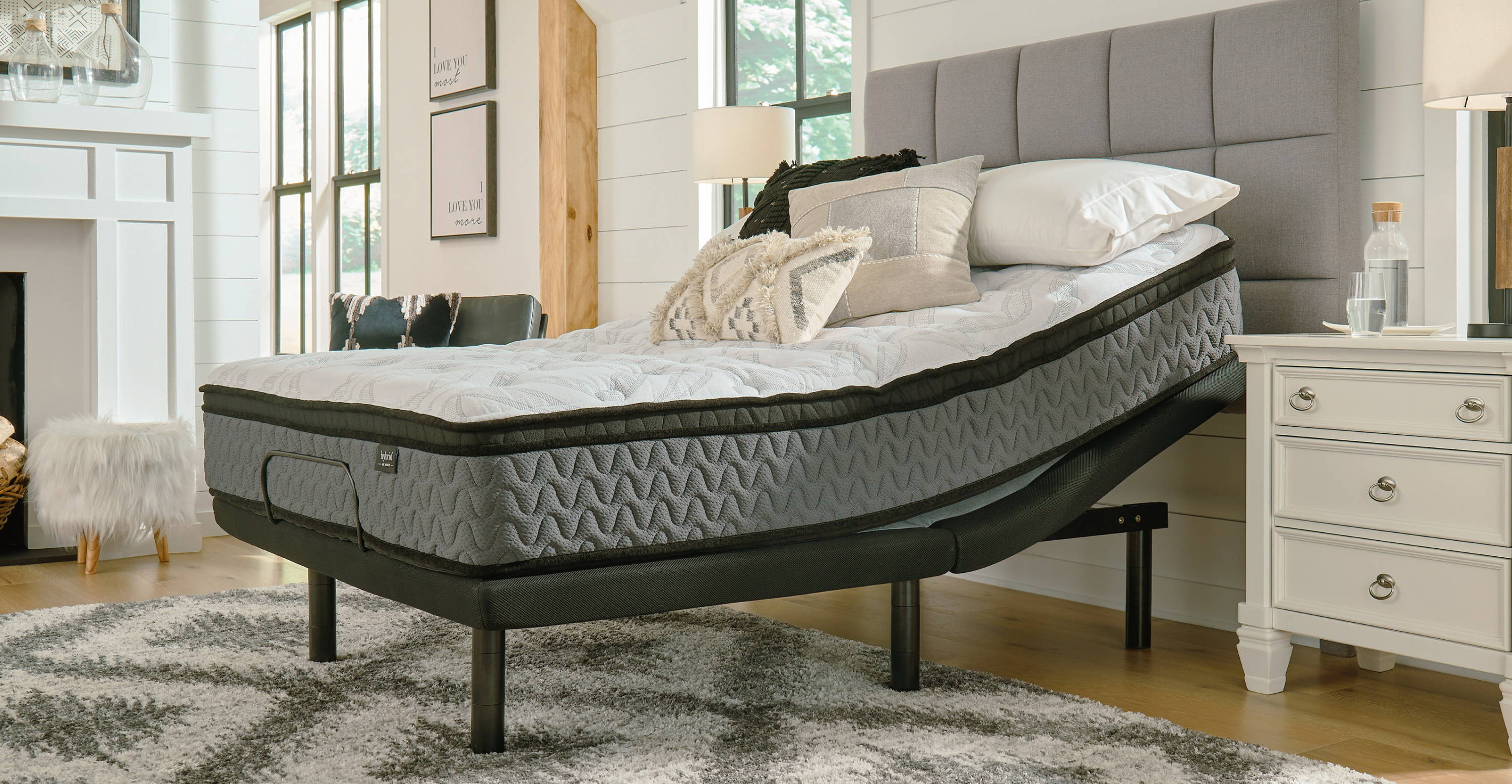  Euro Top Queen Size Mattress paired with an adjustable base. Click the button to navigate to our in-stock mattress collection.