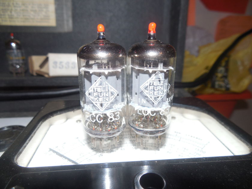 2  tightly matched medical red tip diamond bottom Telefunken smooth plate 12ax7 tubes