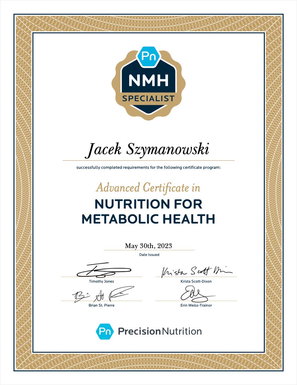 Jacek Szymanowski advanced certificate in nutrition for metabolic health