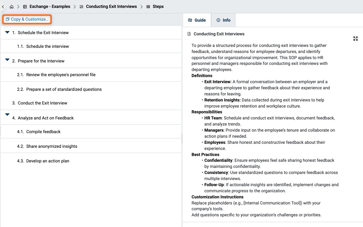 Steps of an Example, with the Copy & Customize button
