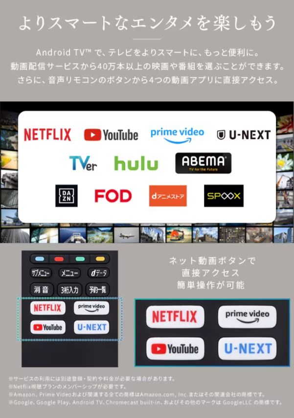 ネット動画ボタンで直接アクセス簡単操作が可能