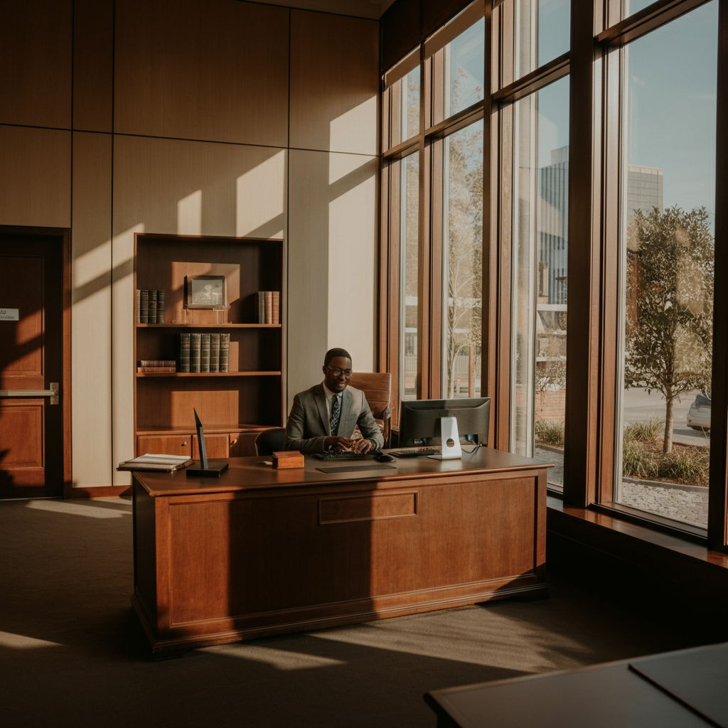 A photographic style image of A modern real estate transaction closing room with natural light streaming through floor-to-ceiling windows, highlighting refined architectural details. high focus, sharp, lots of bright light, extra bright, highly detailed, high quality, dslr, film grain, fujifilm XT3, RAW photo, RAW candid cinema, color graded porta 400, depth of field, hyper realistic, natural-looking, expressive, textured skin, texture, 8k, photorealistic