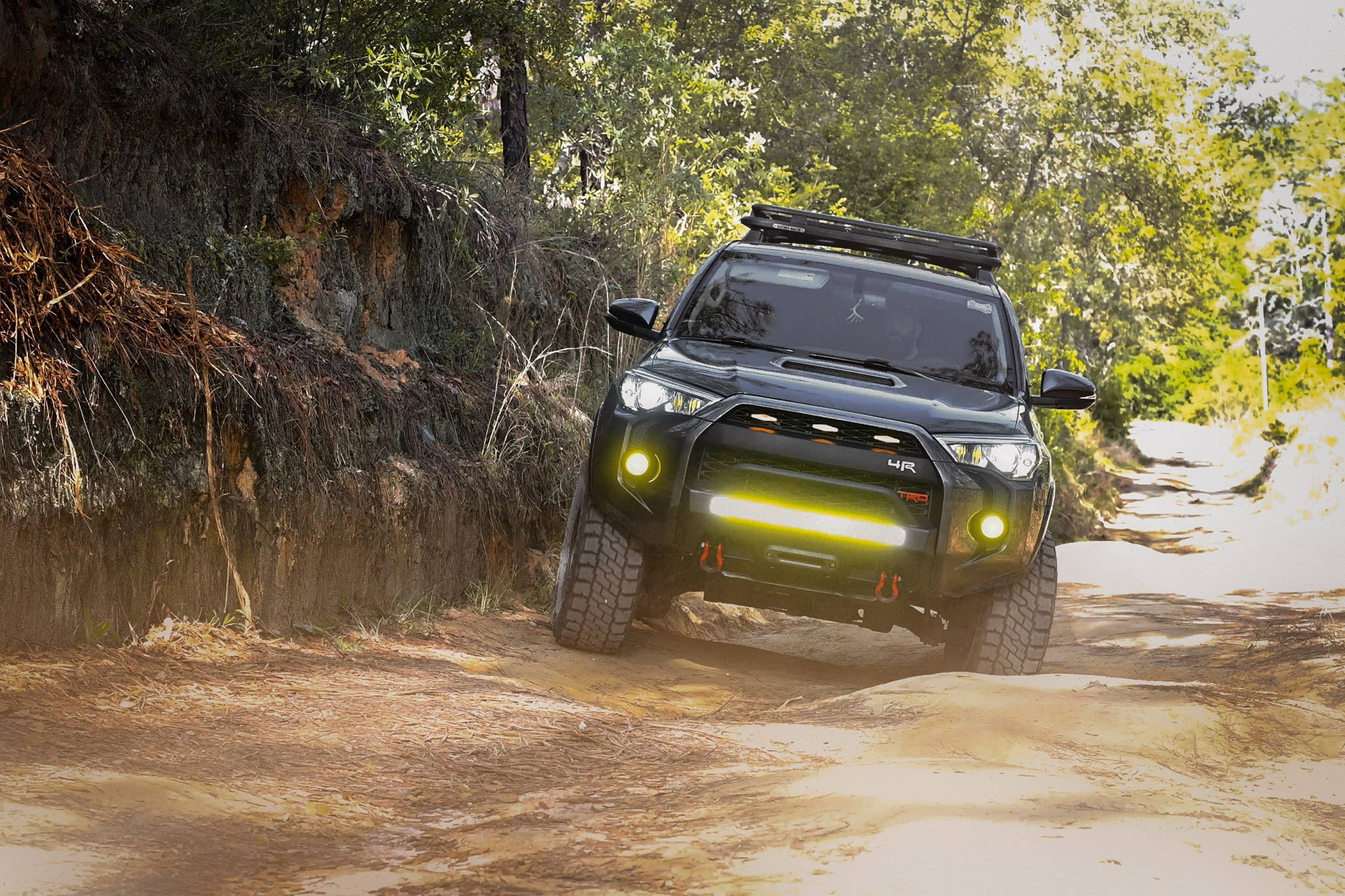 2019 Magnetic Grey Toyota 4-Runner Lifted with the HD Off-Road Overland Sector Venture Wheels in 17x9.0 in All Satin Black