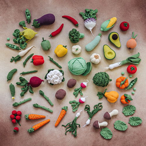 ALLE GROENTEN haakpatronen PDF - Amigurumi Voedsel Gehaakt Voedselpatroon Marktzak Groenten Fantasiespel Patronen Boerenmarkt Haak