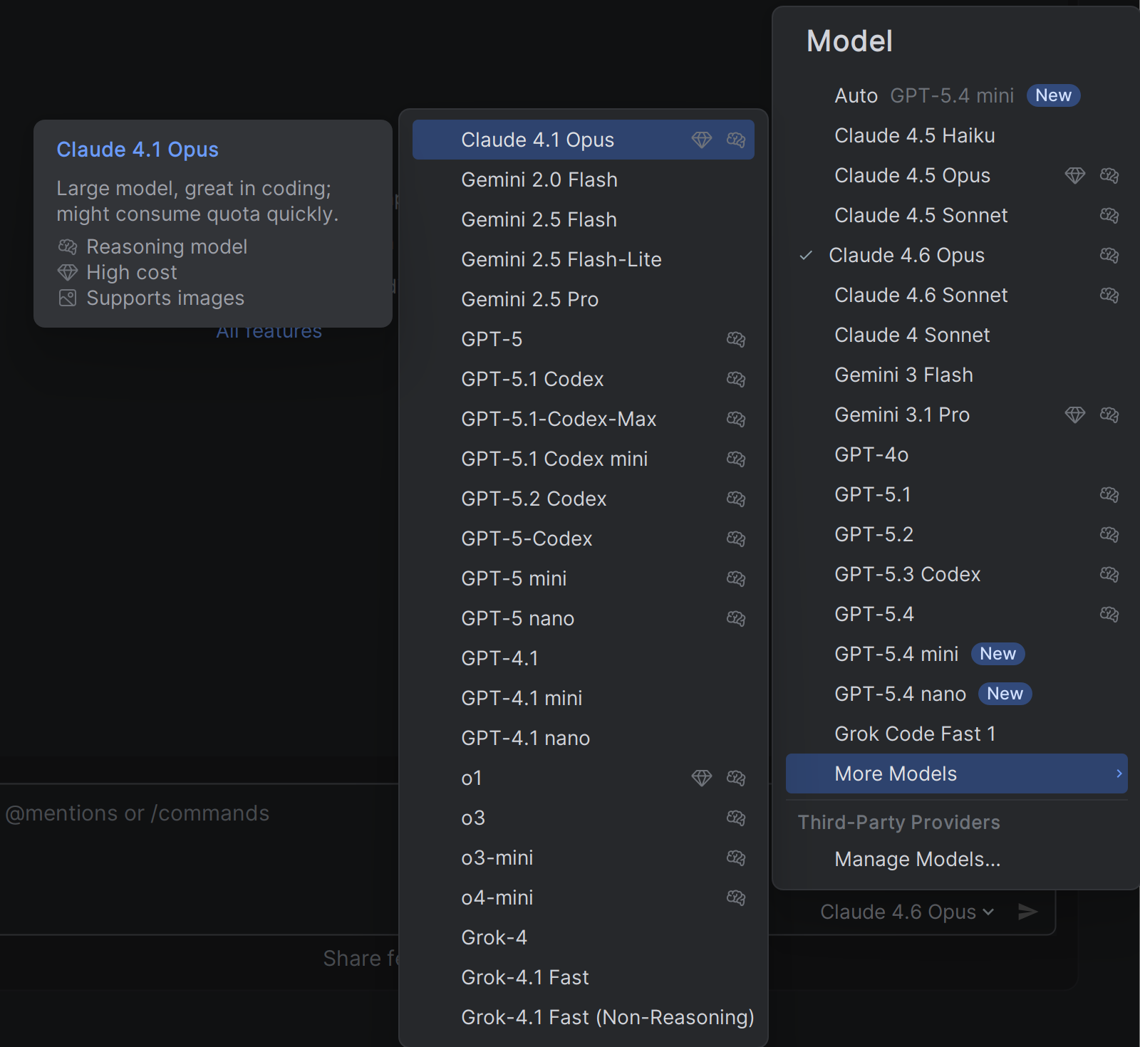 Available models for AI Assistant.