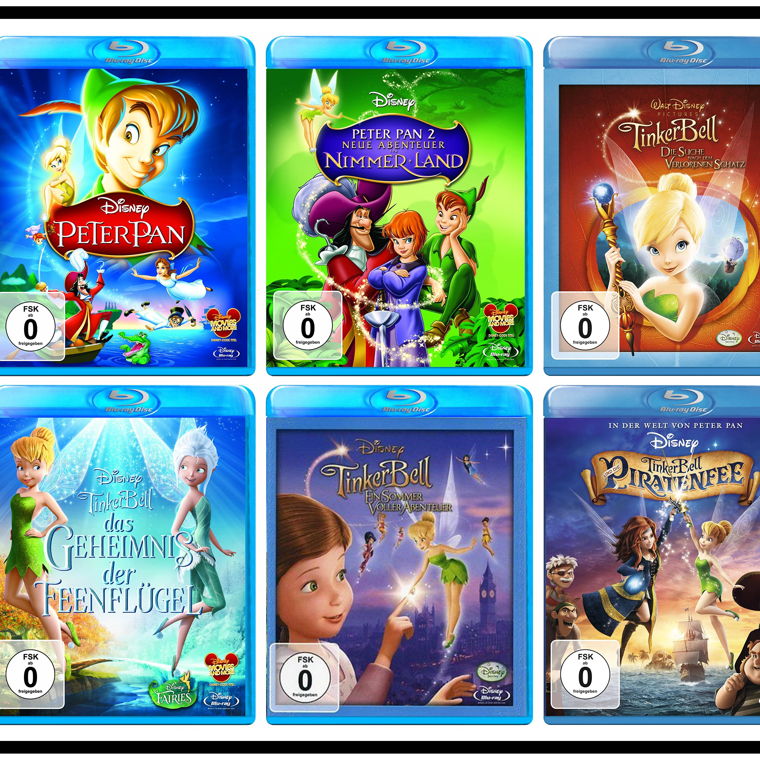 6 Film Walt Disney Peter Pan 1&2 + 4x TinkerBell