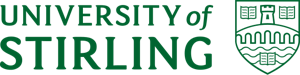 The University of Stirling logo, featuring green text that reads University of Stirling next to a shield emblem with a castle, bridge, and wavy lines.