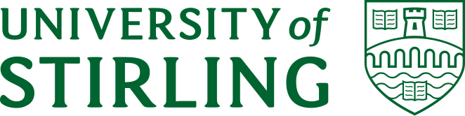 The University of Stirling logo, featuring green text that reads University of Stirling next to a shield emblem with a castle, bridge, and wavy lines.