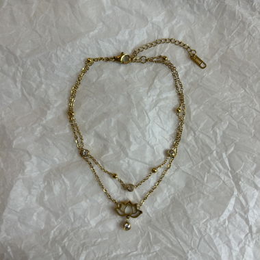 Fusskette Lotus mit Zirkon - 18k vergoldet
