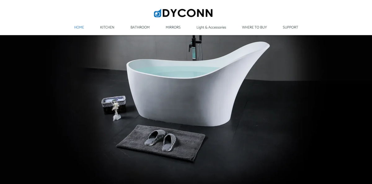 Screenshot of Dyconn Faucet, from the wix business website examples collection.