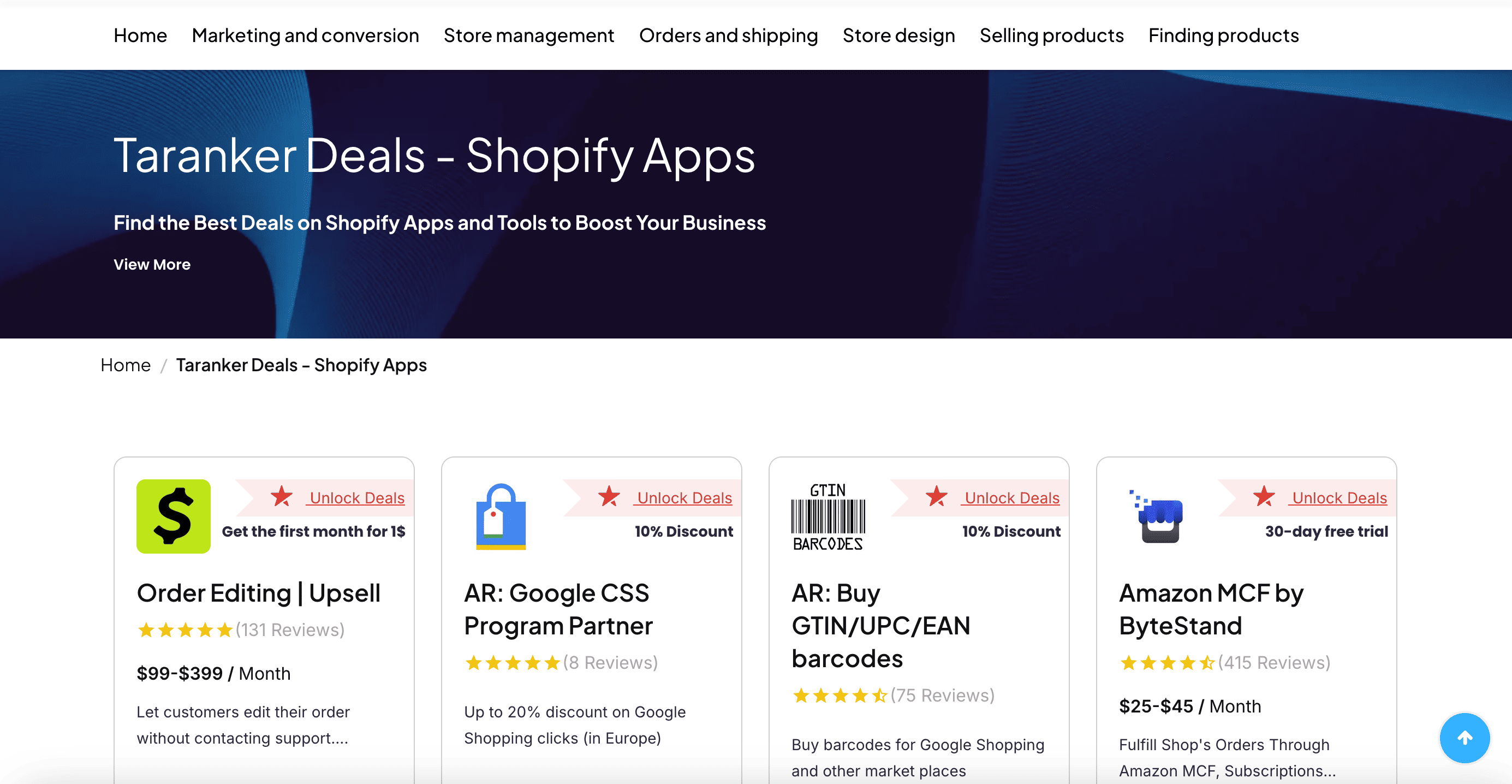 Taranker Deals on Shopify apps