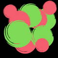 red and green circles, green dominant