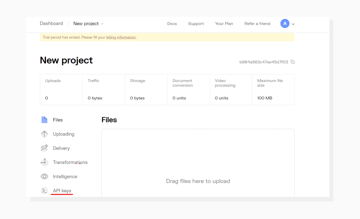 View of project dashboard