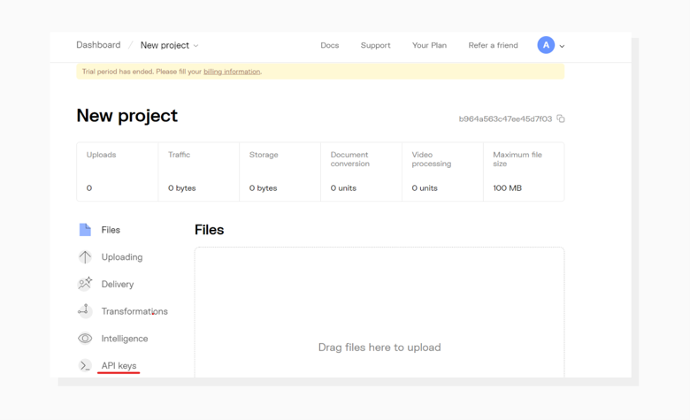 View of project dashboard
