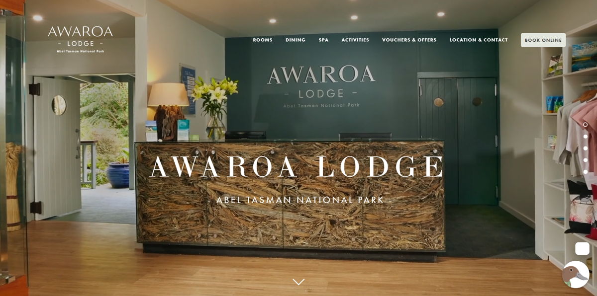 Screenshot of Awaroa Lodge, from the hotel websites collection.