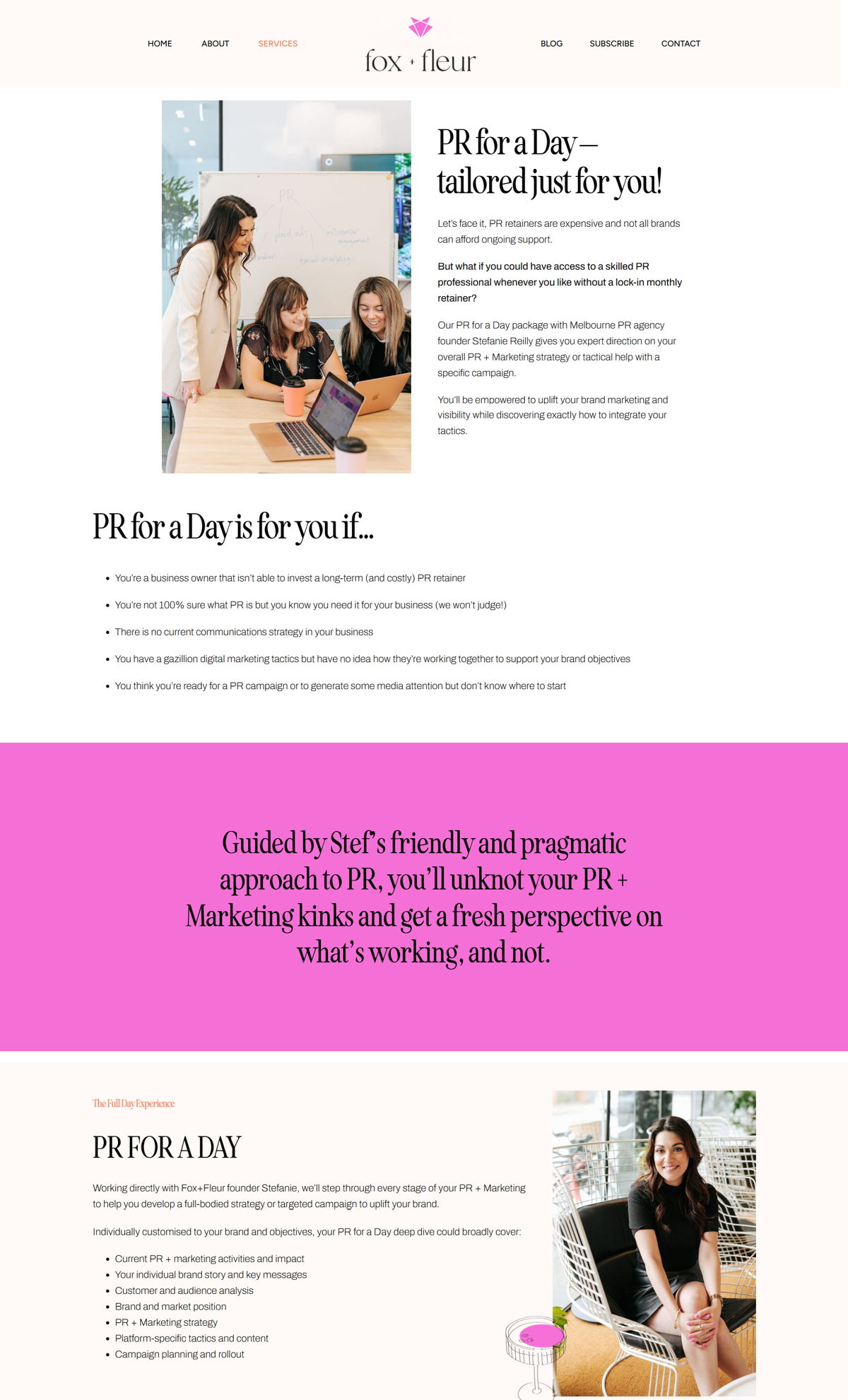 Screenshot of Fox+Fleur, from the service page design examples collection.