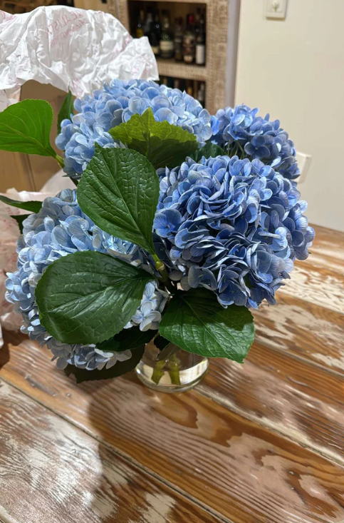Blue Real Touch Hydrangeas Arranged in Water - Realistic Artificial Flowers - Image 6