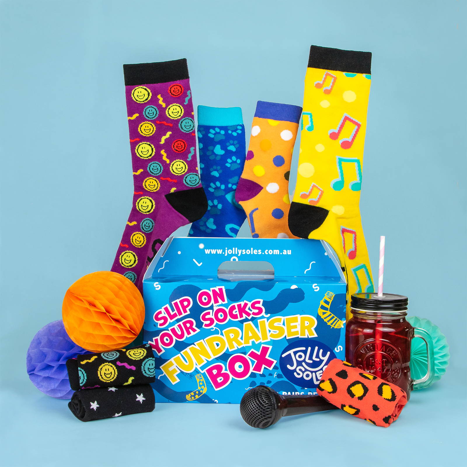 Jolly Soles Patterned Fundraiser Sock Box