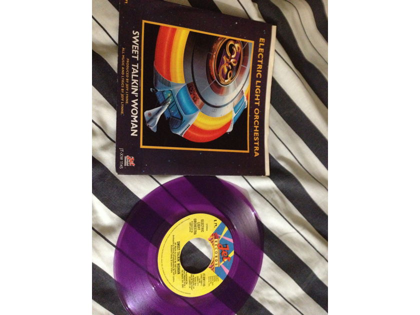 Electric Light Orchestra  - Sweet Talkin Woman/Fire On High Purple Vinyl 45 Single  With Picture Sleeve Jet/UA Records