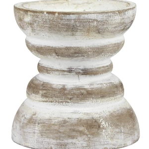 Stonebriar Antique White Wooden Pillar Candle Holder, 4"