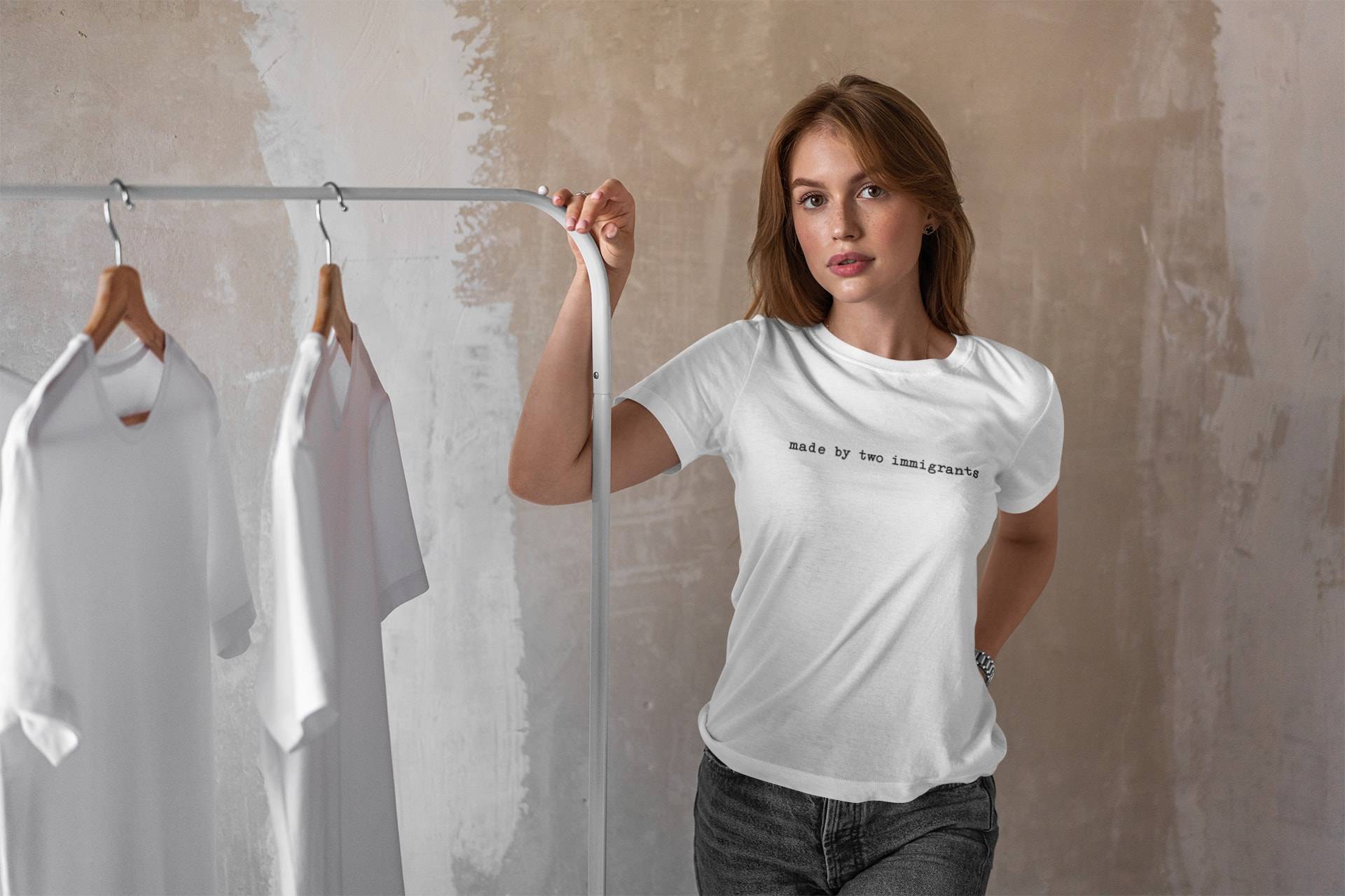<img src=“woman t-shirt.png" alt=“Girl wearing women’s slogan t-shirt perfect as Christmas gift”>