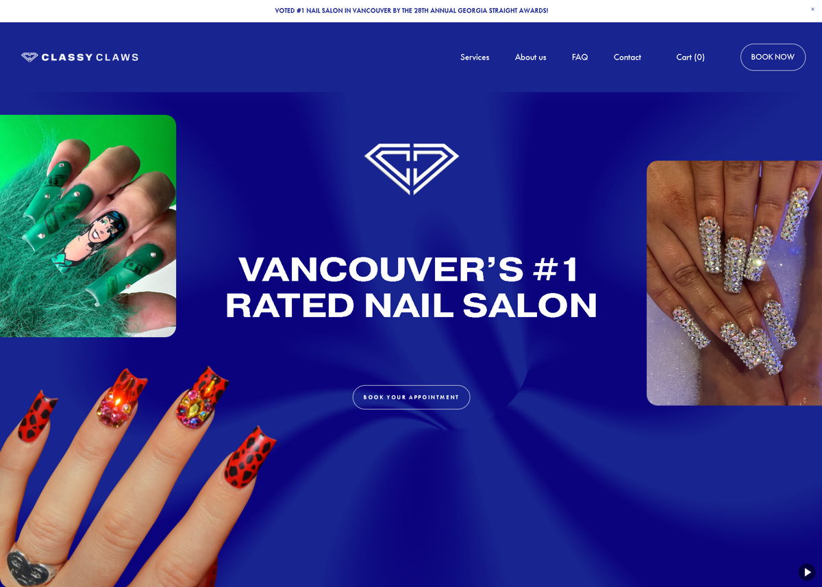 Screenshot of CLASSY CLAWS, from the nail salon websites collection.