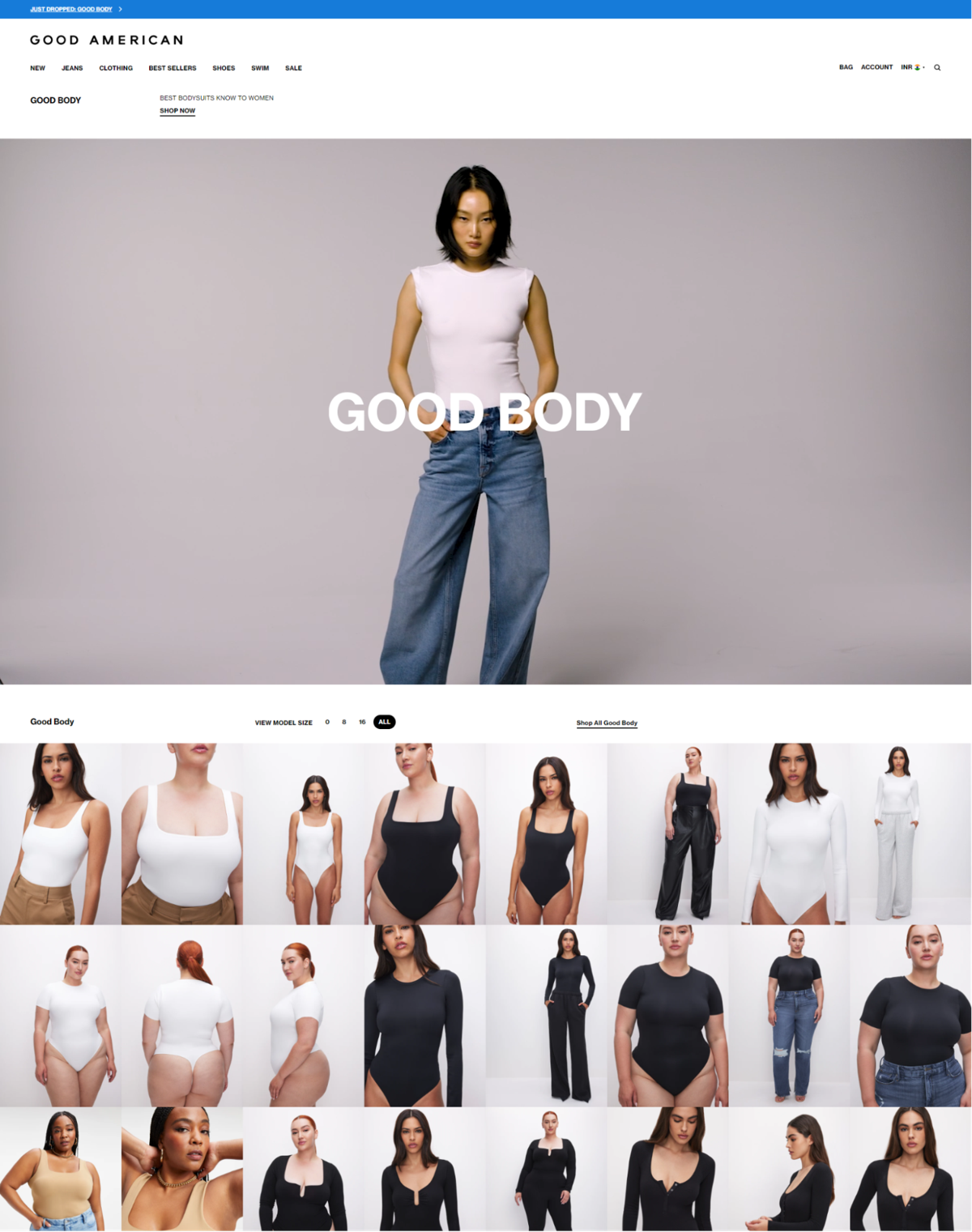 Screenshot of Good American, from the shopify clothing stores collection.