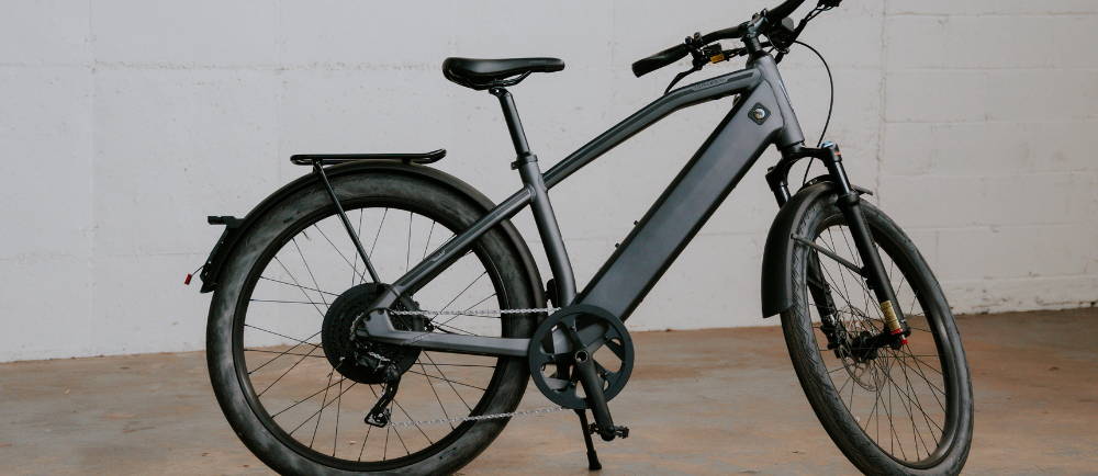 a black Stromer ST2 Sport electric city bike