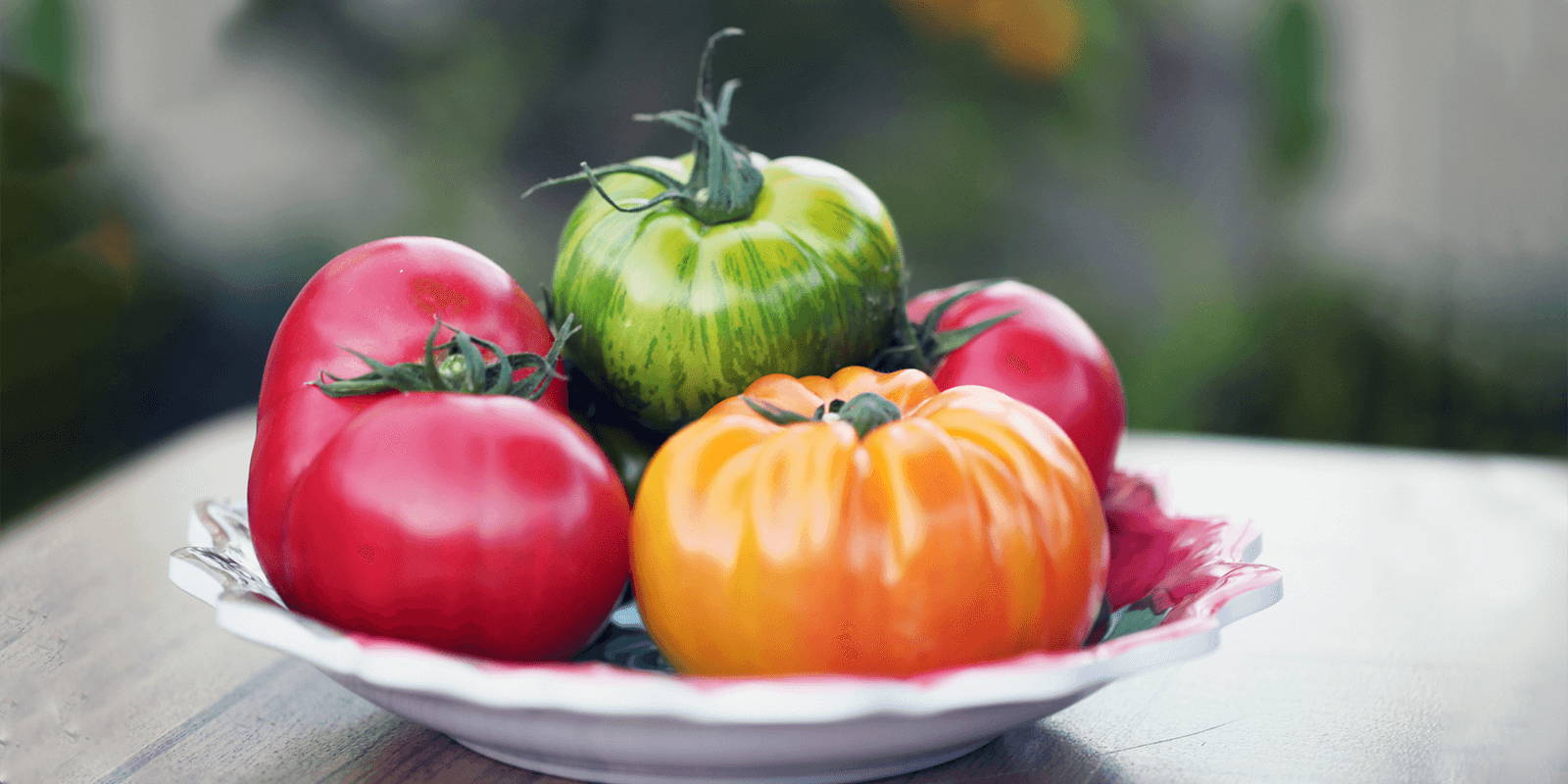 A bowl of fresh heirloom tomatoes