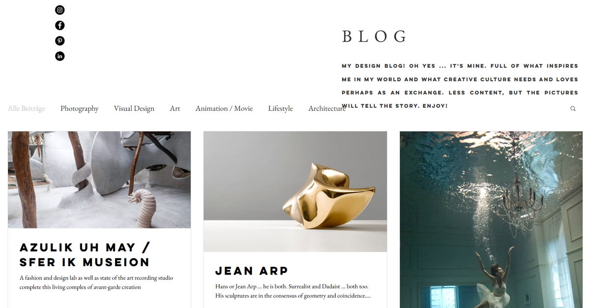 Screenshot of Sonja van Dülmen, from the wix blog examples collection.