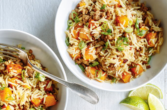 Riz frit au bœuf et à la courge