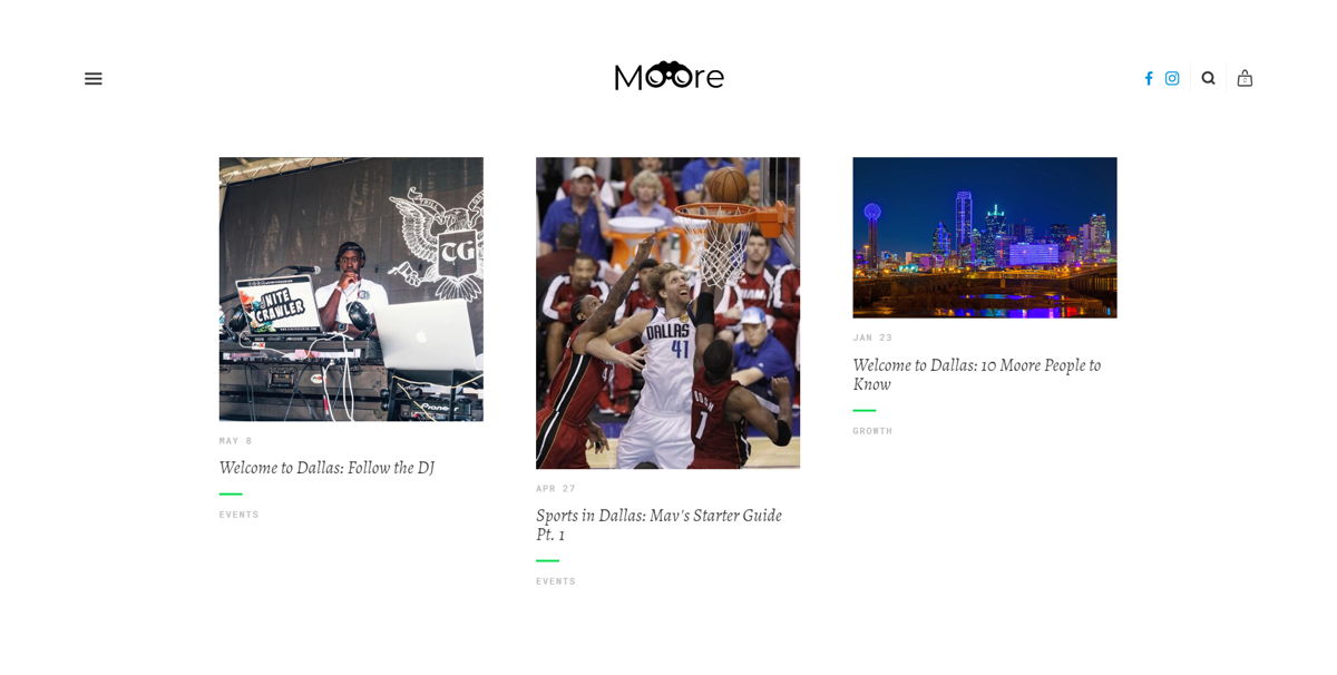 Screenshot of Moore in Dallas, from the squarespace blog examples collection.
