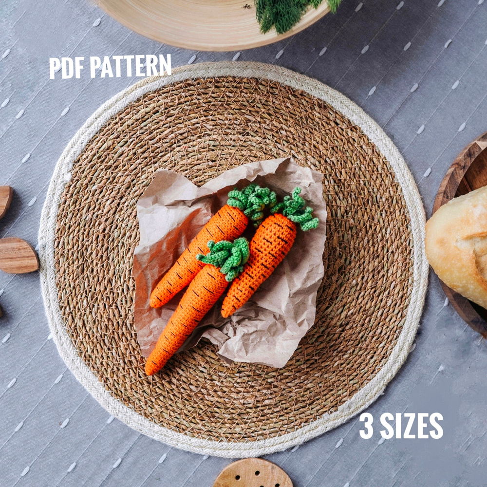 Padrão de crochê de CENOURA - Padrão de comida de crochê de cenoura de Páscoa Amigurumi Comida Vegetais Padrão de comida de brinquedo Padrões de amigurumi Tutorial