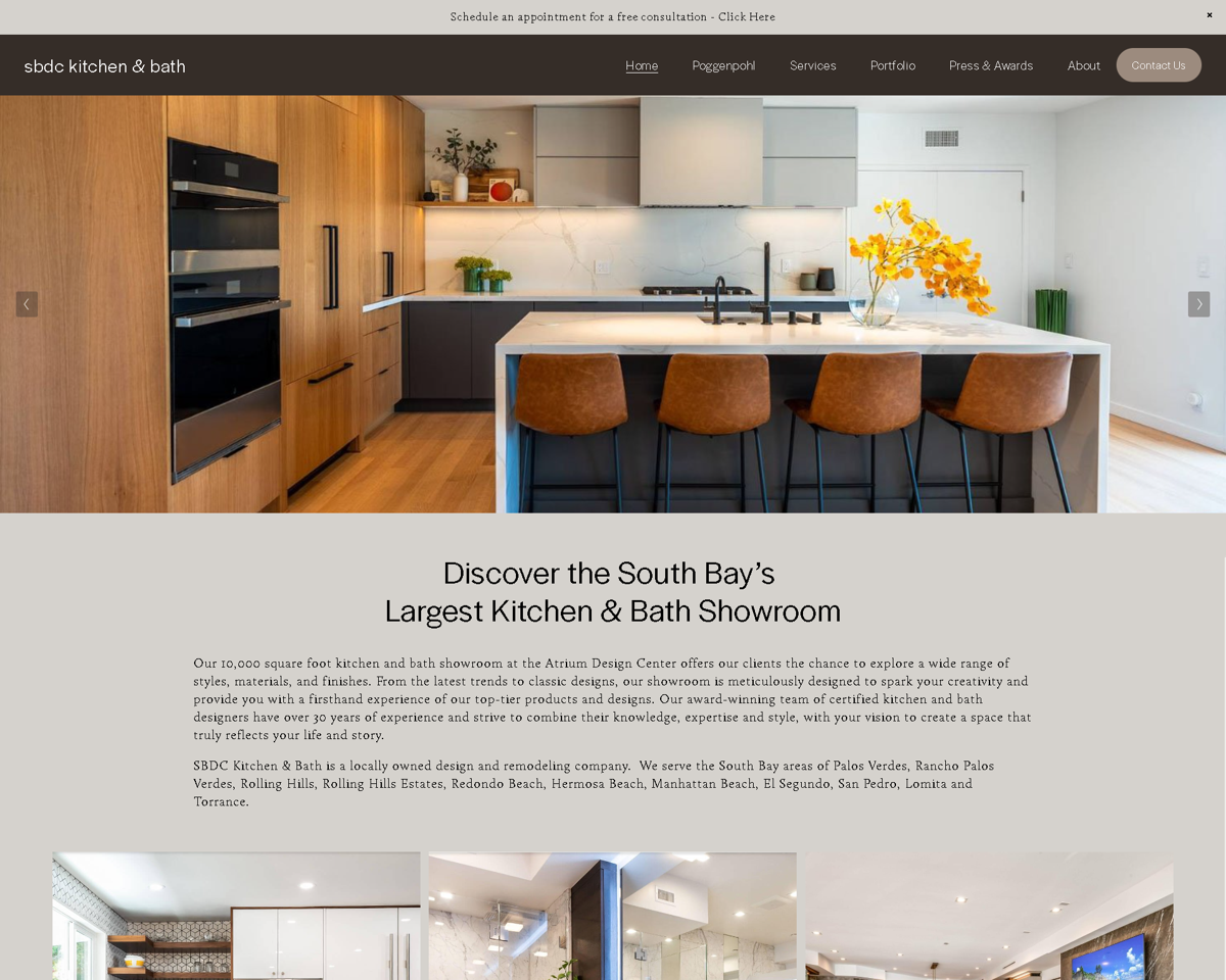 Screenshot of South Bay Design Center, from the remodeling websites collection.