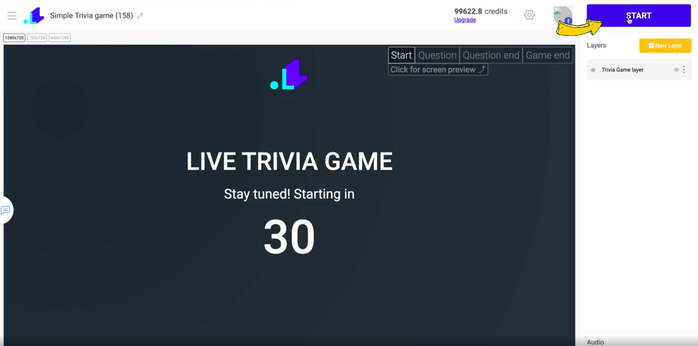Trivia game project click Start
