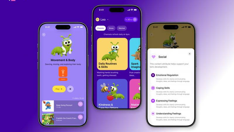 Screen mockups of the children's streaming platform, Maka.