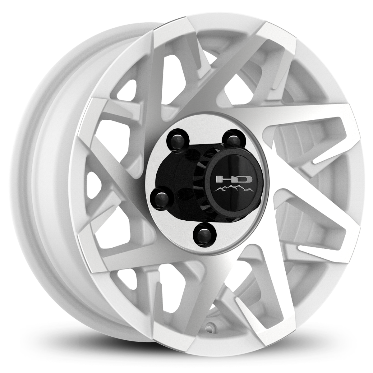 HD Off-Road Canyon Custom Trailer Wheel Rims in 15x6.0  15x6 Gloss White Machined Face with Center Cap & Logo fits 5x4.50 / 5x114.3 Axle Boat, Car, RV, Travel, Concession, Horse, Utility, Lawn & Garden, & Landscaping.